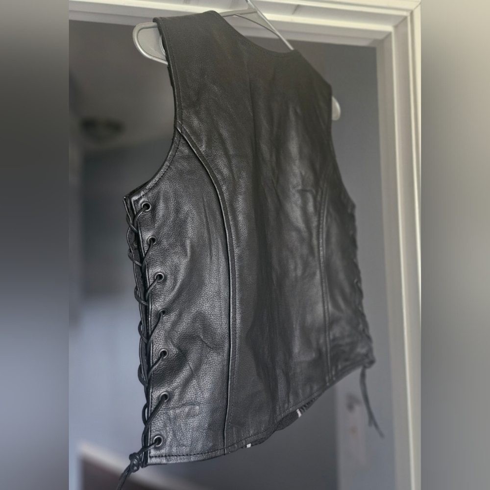 Unik Leather Motorcycle Biker Vest With Lace Up Sides Made In Pakistan Small - Picture 13 of 14
